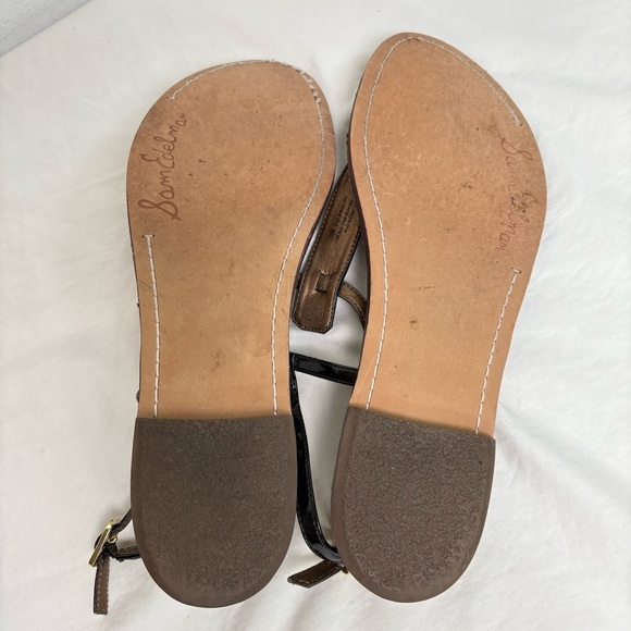 SAM EDELMAN T-Strap Thong Patent Faux Leather Flat Sandals 10 - Picture 12 of 16